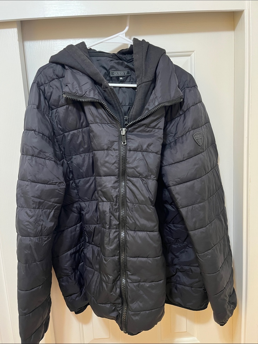 Guess Men's Black Hooded Quilted Puffer Jacket